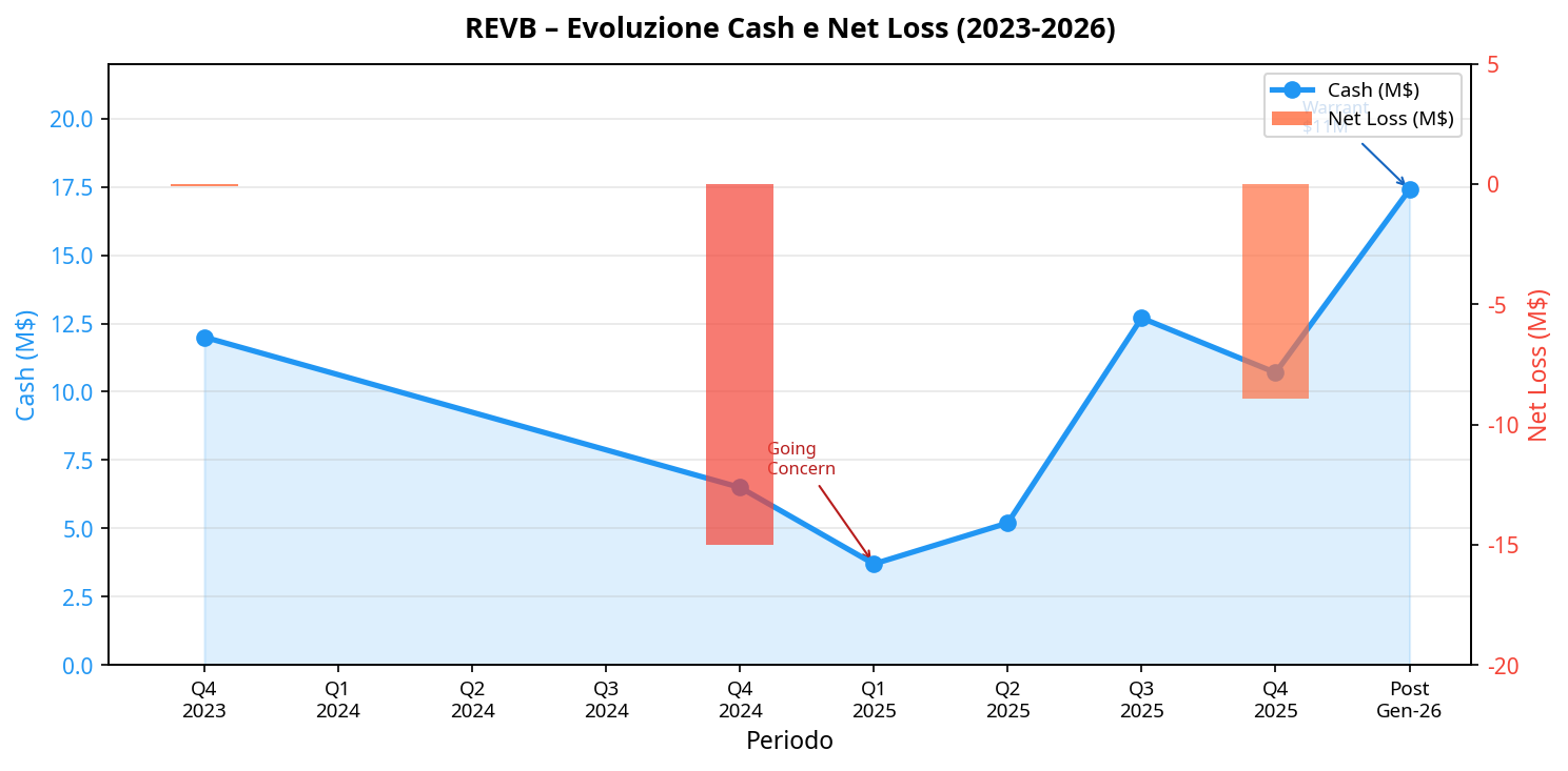 REVB cash and net loss evolution